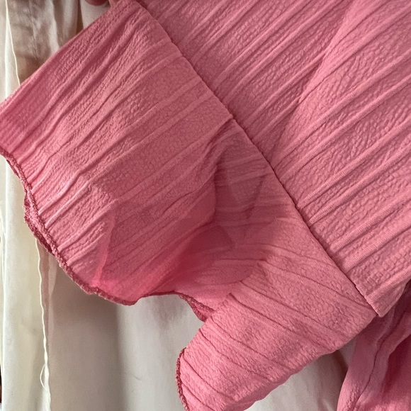Pink V-Neck Ruffle Sleeve Top - Picture 2 of 5